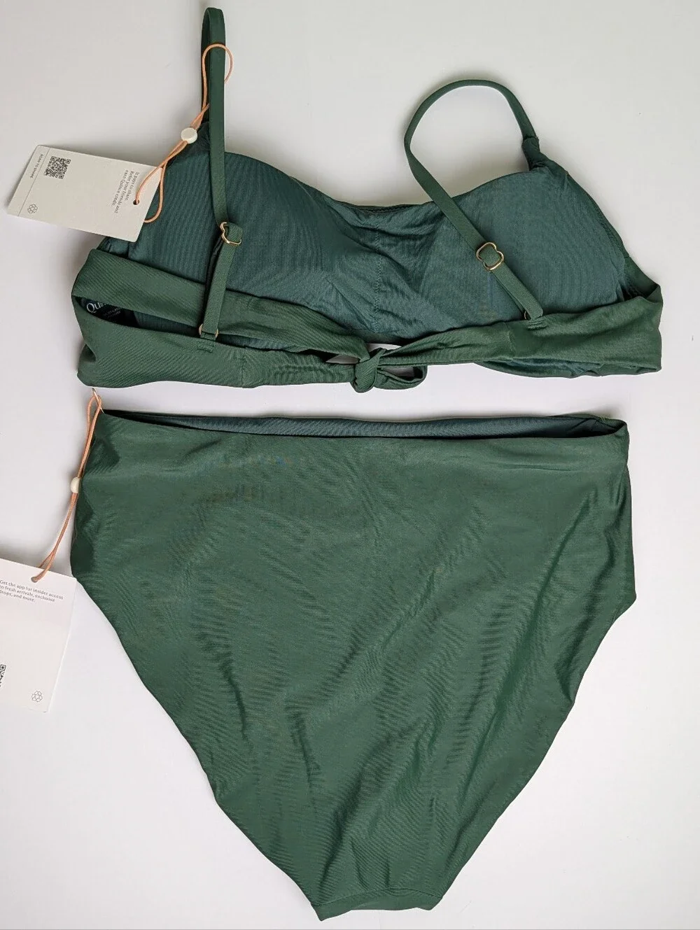 Quince Bikini Set Italian Scoop Neck Top High Rise Bottom Palm Green Medium - Picture 3 of 4
